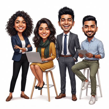Personalized 4 Person Group Office Team Caricature C1124