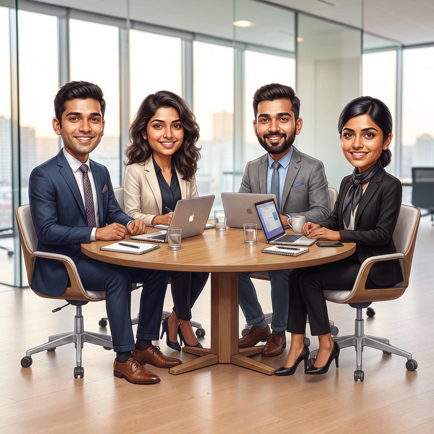 Personalized 4 Person Group Office Team Caricature C1125