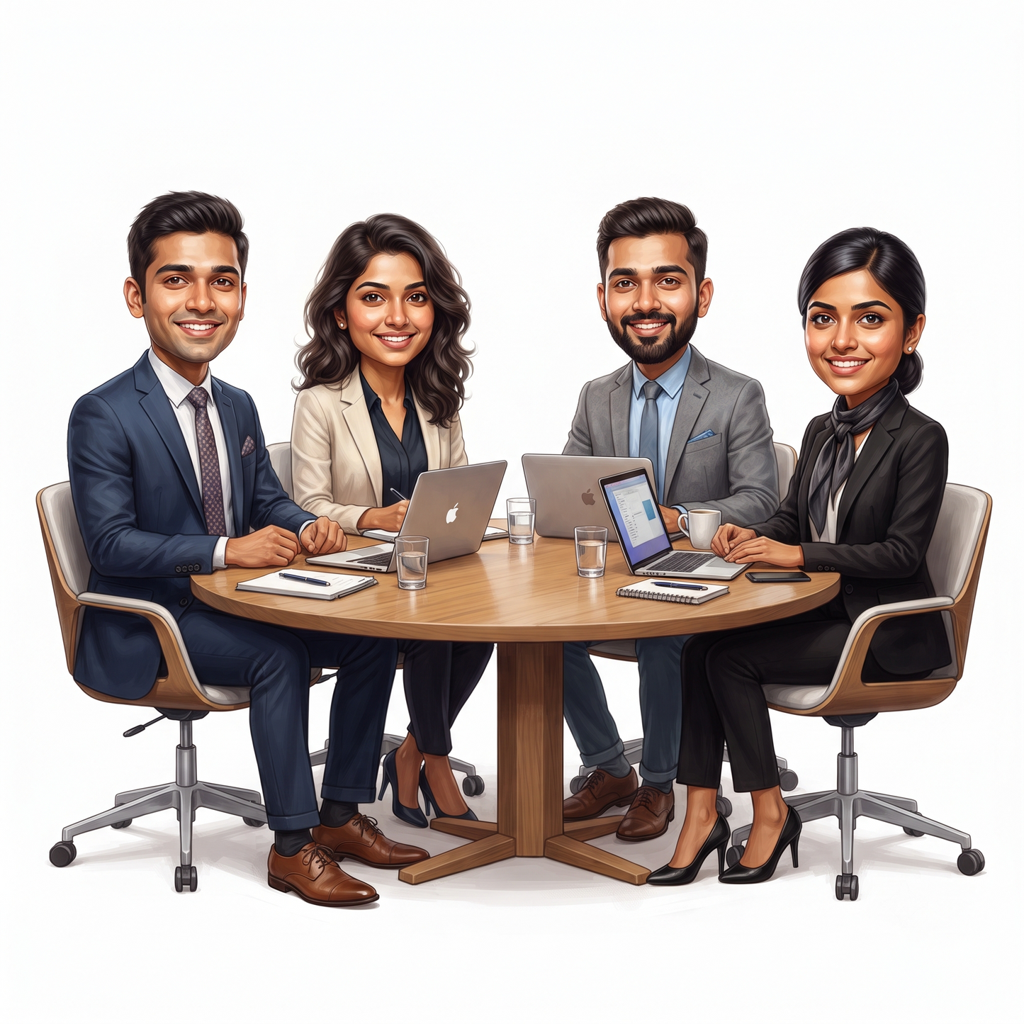 Personalized 4 Person Group Office Team Caricature C1125
