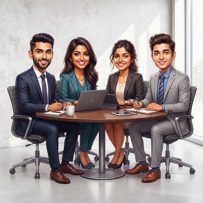 Personalized 4 Person Group Office Team Caricature C1126