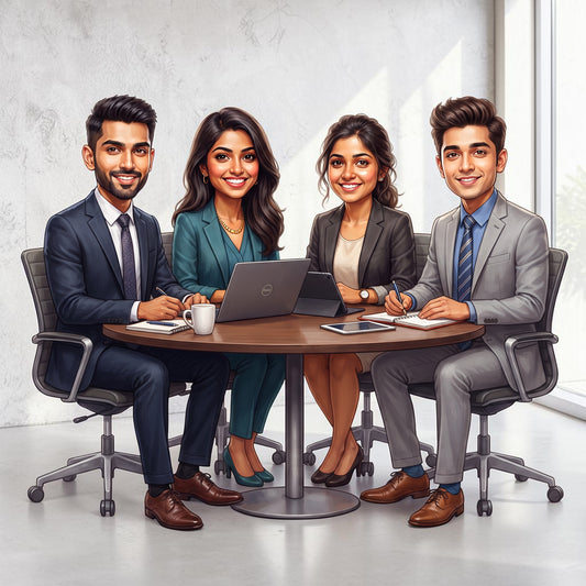 Personalized 4 Person Group Office Team Caricature C1126