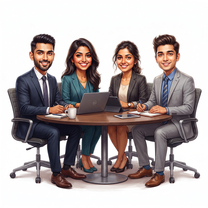 Personalized 4 Person Group Office Team Caricature C1126