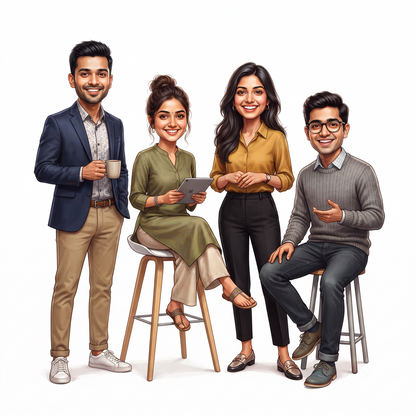 Personalized 4 Person Group Office Team Caricature C1127