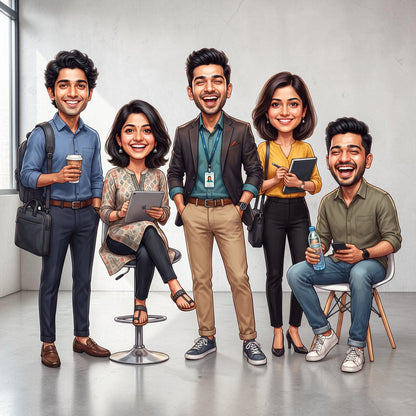 Personalized 5 Person Group Office Team Caricature C1128