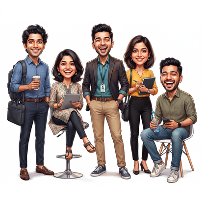 Personalized 5 Person Group Office Team Caricature C1128