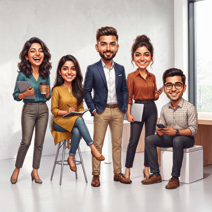 Personalized 5 Person Group Office Team Caricature C1129