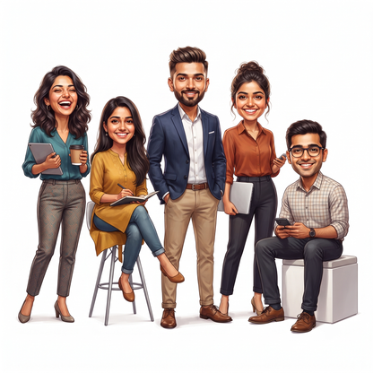 Personalized 5 Person Group Office Team Caricature C1129