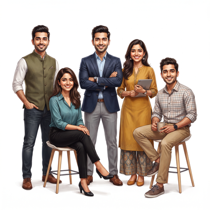 Personalized 5 Person Group Office Team Caricature C1130