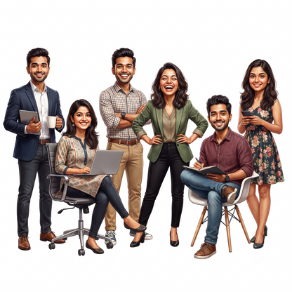 Personalized 6 Person Group Office Team Caricature C1136