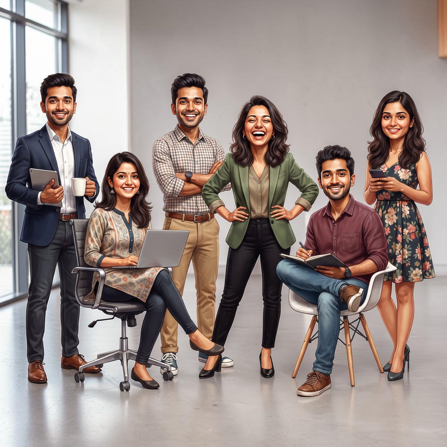 Personalized 6 Person Group Office Team Caricature C1136