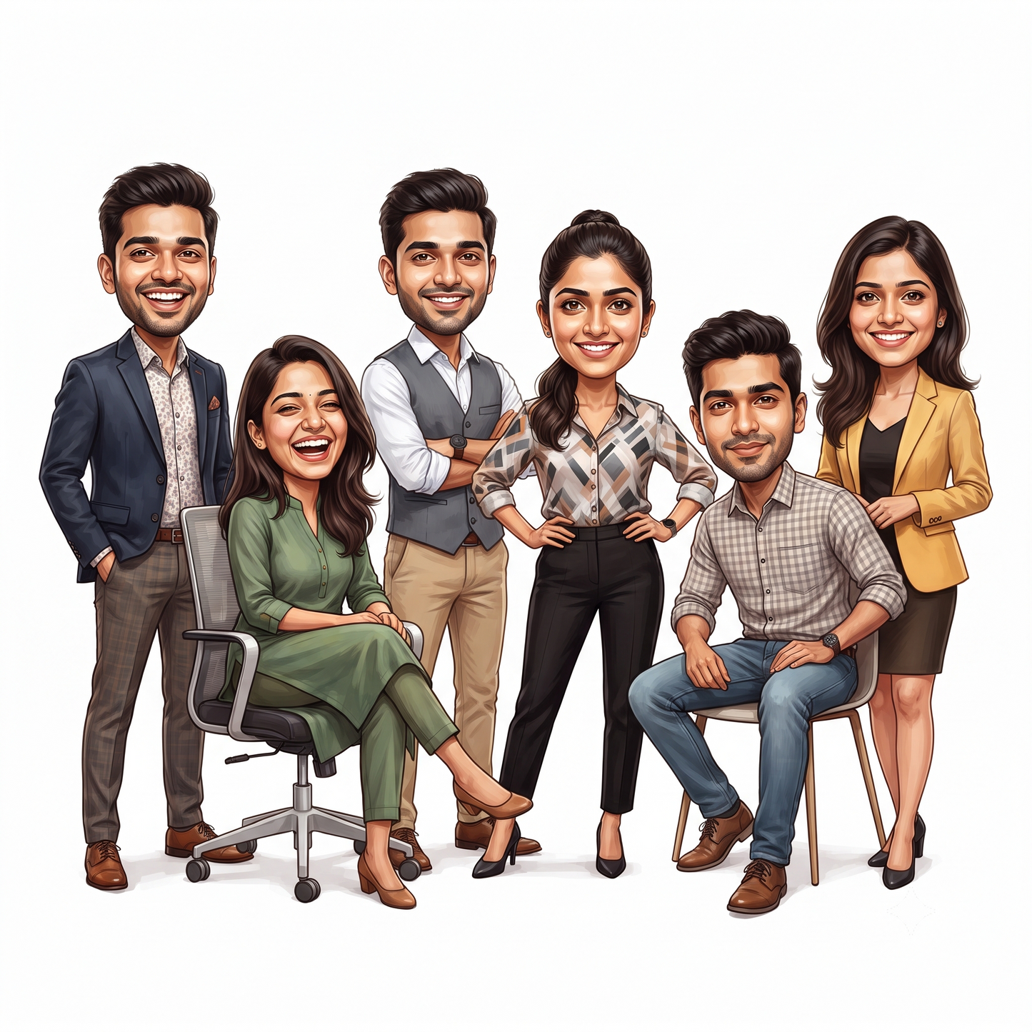 Personalized 6 Person Group Office Team Caricature C1137