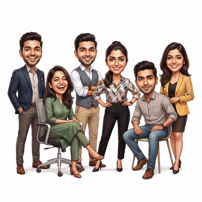 Personalized 6 Person Group Office Team Caricature C1137