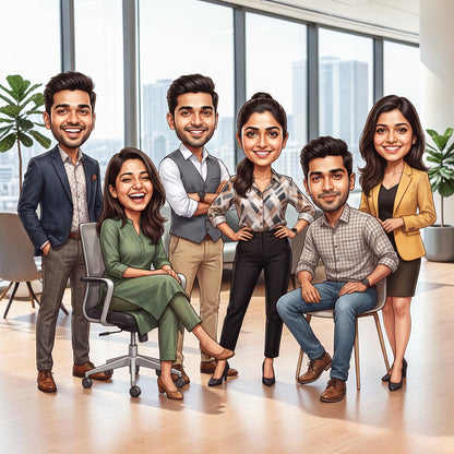 Personalized 6 Person Group Office Team Caricature C1137