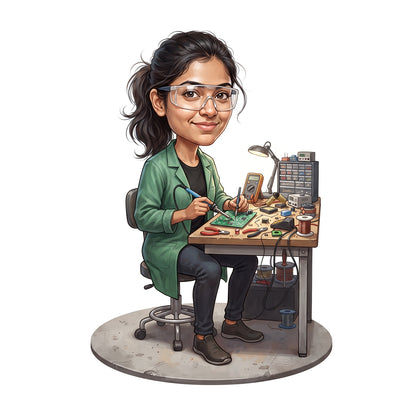Personalized Electric Engineer Caricature Female Caricature C1312