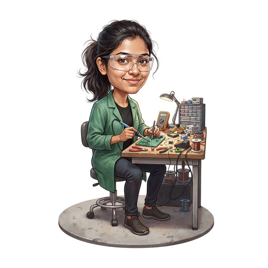 Personalized Electric Engineer Caricature Female Caricature C1312