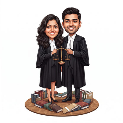 Personalized Lawyer & Advocate Couple Caricature C1301