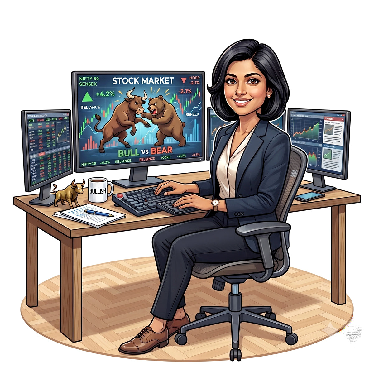 Stock Market Trader Female Caricature C1251