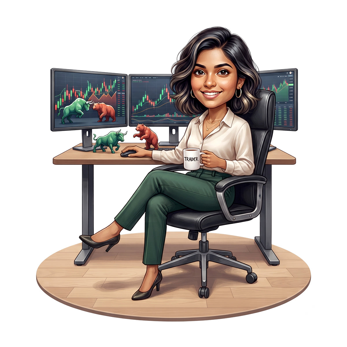 Stock Market Trader Female Caricature C1255