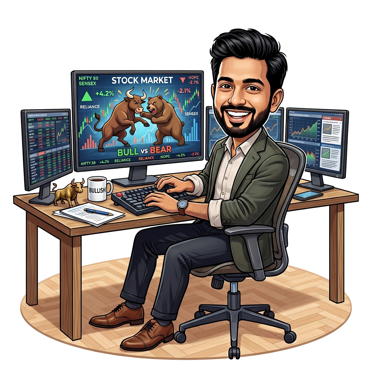 Stock Market Trader Male Caricature C1257