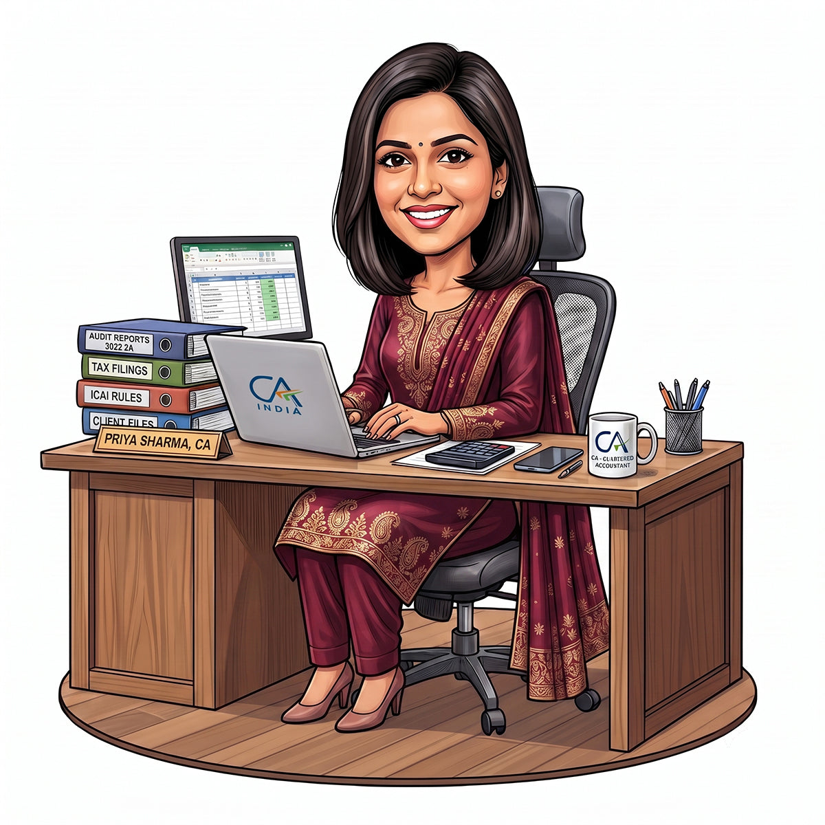 Personalized Chartered Accountant Female CA Caricature C1247
