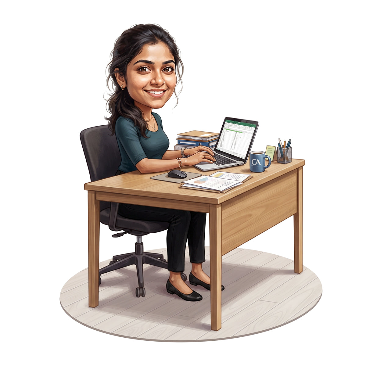 Personalized Chartered Accountant Female CA Caricature C1237