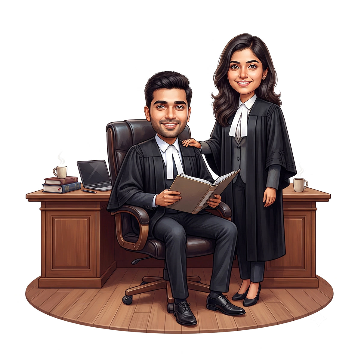 Personalized Lawyer & Advocate Couple Caricature C1281
