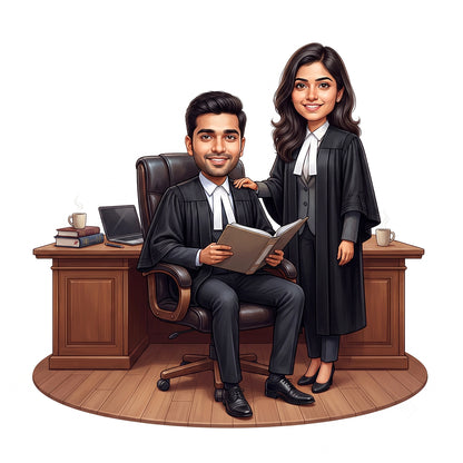 Personalized Lawyer & Advocate Couple Caricature C1281