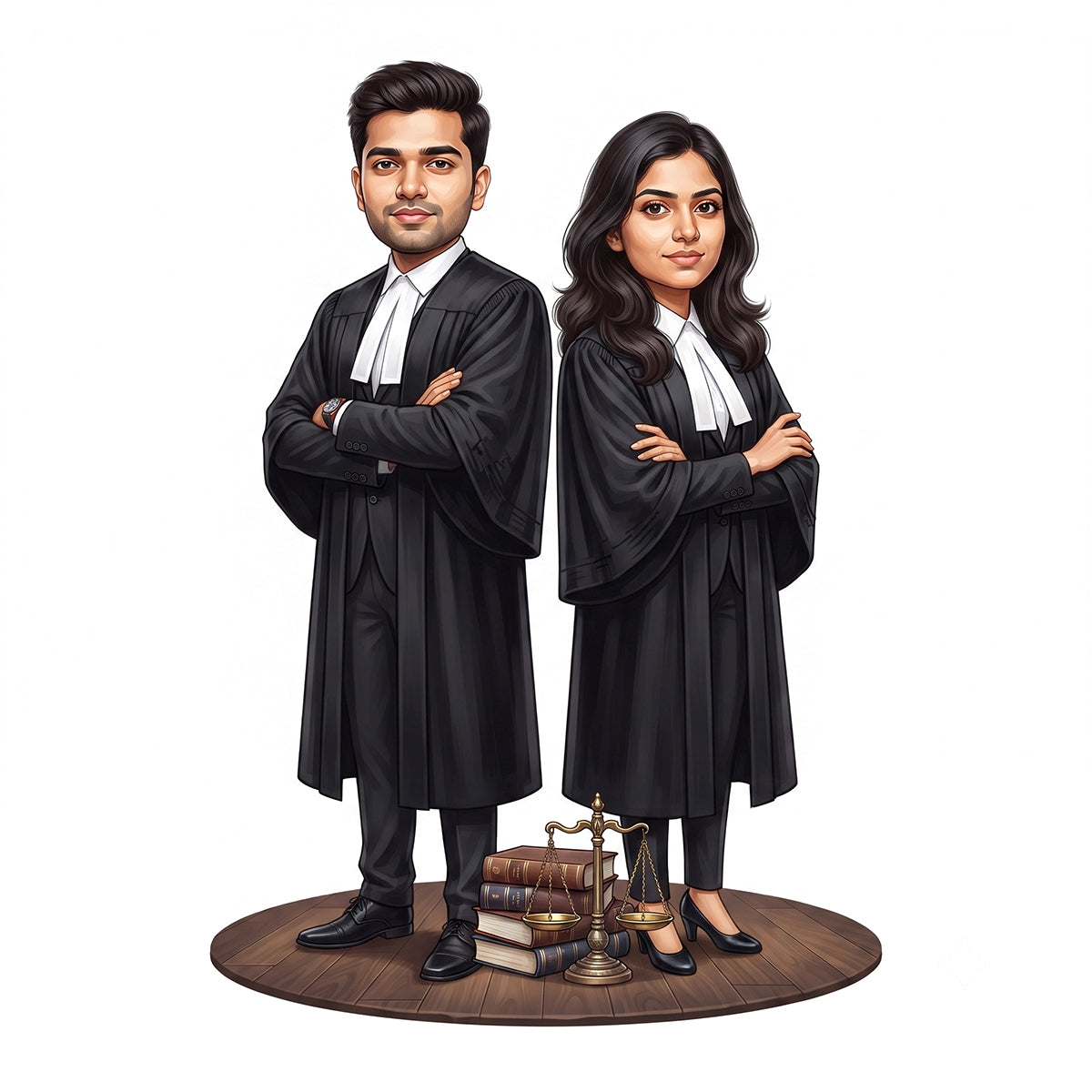 Personalized Lawyer & Advocate Couple Caricature C1292