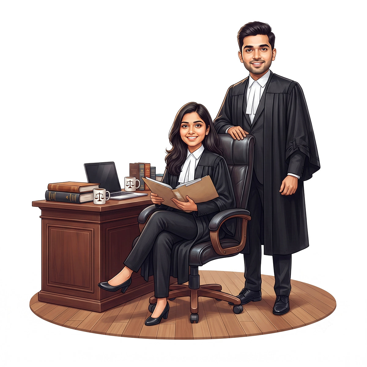 Personalized Lawyer & Advocate Couple Caricature C1296