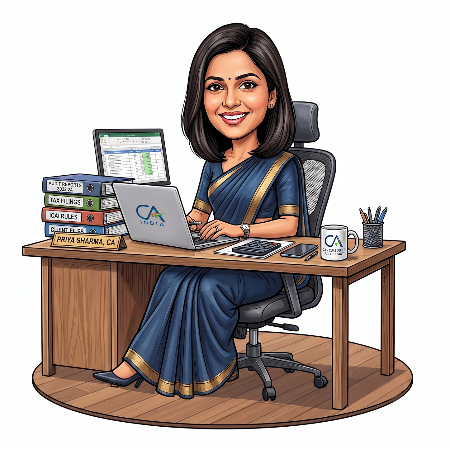 Personalized Chartered Accountant Female CA Caricature C1242